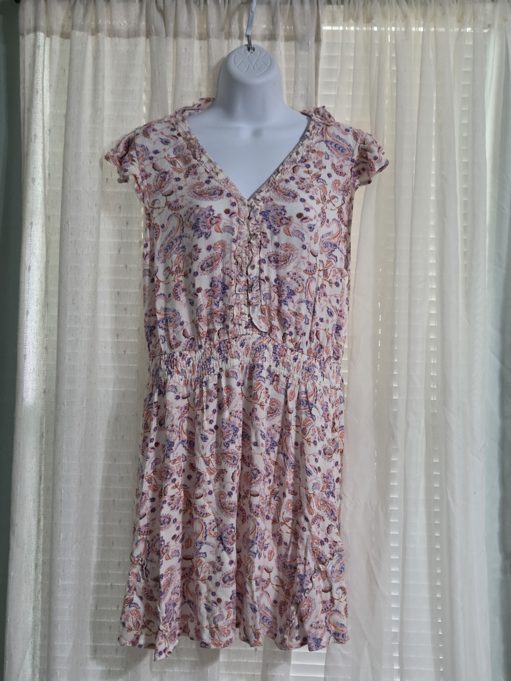 Jessica Simpson Pink Paisley Ruffle V-Neck Mini Dress